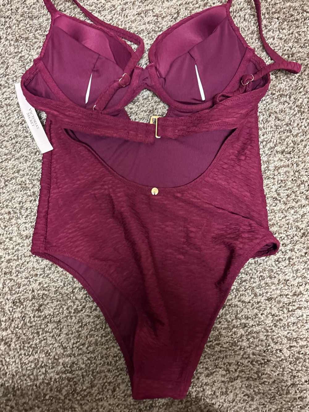 Victoria Secret NWT Plum Textured Push Up Bra One-Piece Swimsuit, Small - Picture 2 of 7